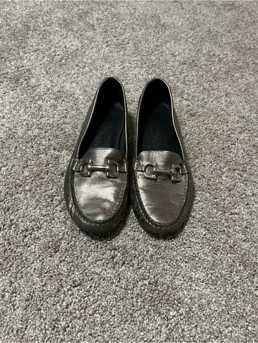 Salvatore Ferragamo Metallic Pewter Leather Loafers with Horsebit